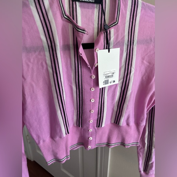 NWT Jacquemus Spiaggia Cropped Wool Cardigan Sweater 40 US8 in Pink Multi - Picture 14 of 17
